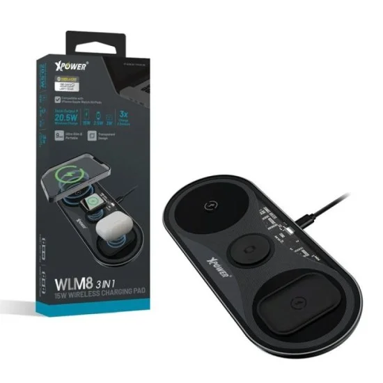 XPower WLM8 3 IN 1 15W Wireless Charging Pad - Black